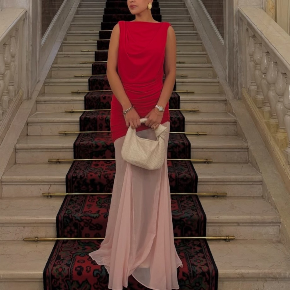 L'Academie Red and Pink Maxi Dress